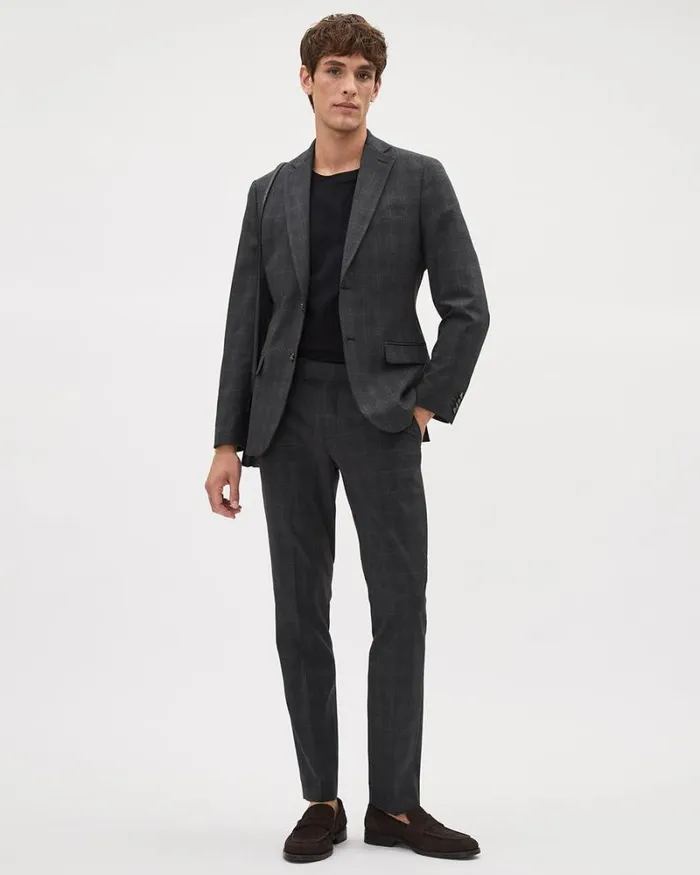 RWandCO Suits SlimFit Dark Grey Checkered Suit Pant Charcoal 8211 Men