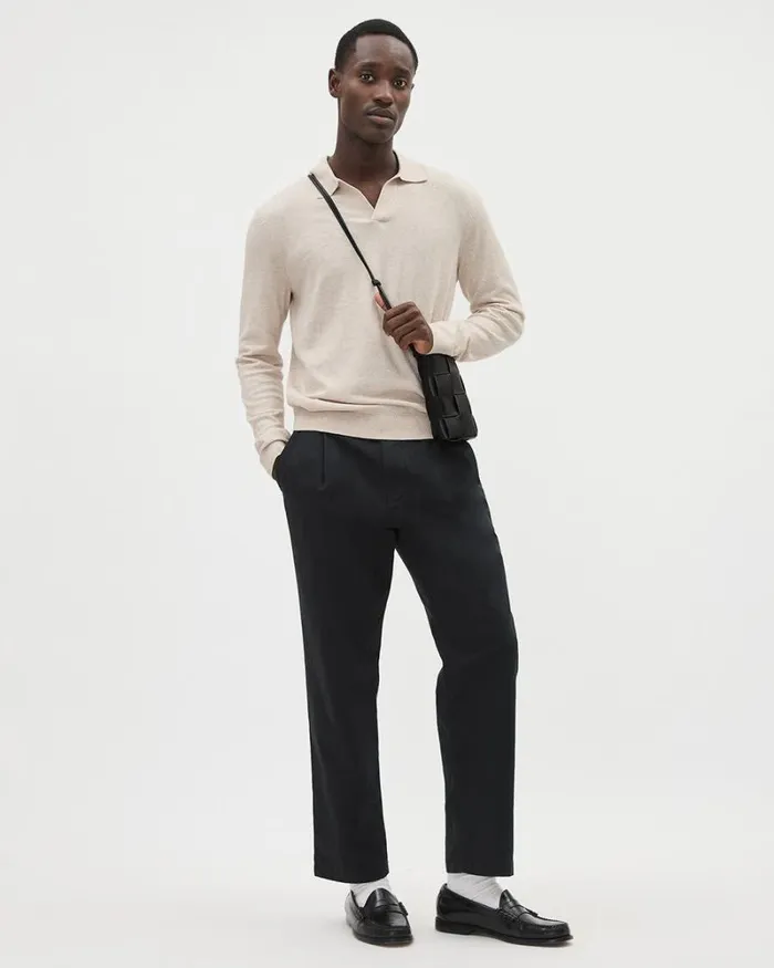 RWandCO Sweaters and Cardigans LongSleeve Cotton Sweater Polo With Johnny Collar Htr Light Beige 8211 Men RWandCO Sweaters and Cardigans LongSleeve Cotton Sweater Polo With Johnny Collar Htr Light Beige 8211 Men