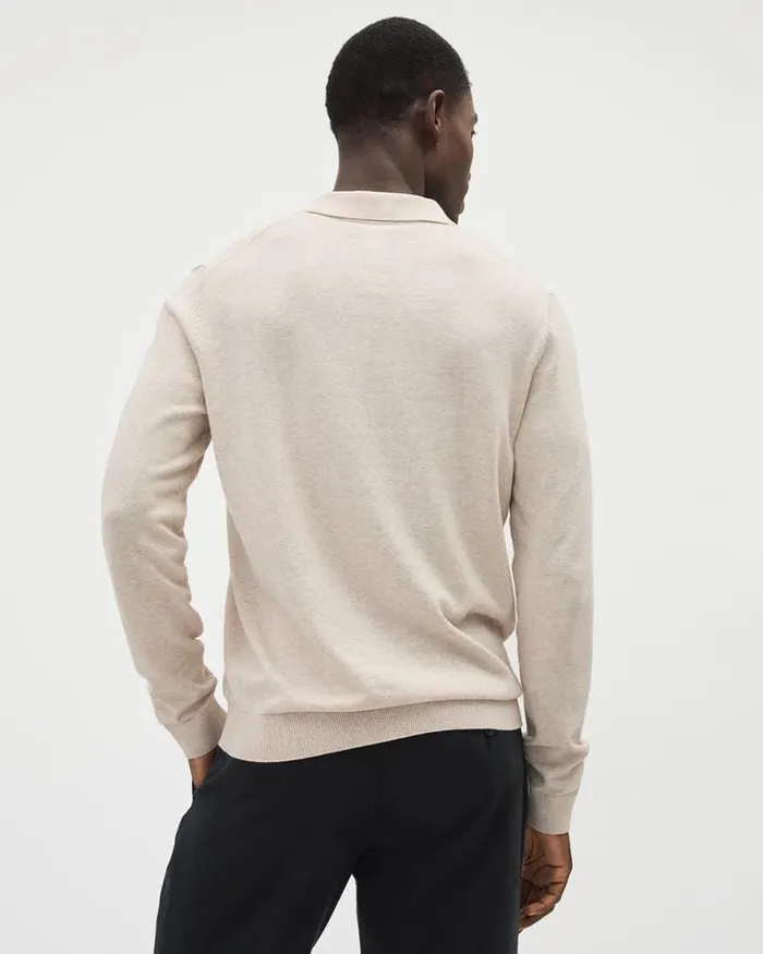RWandCO Sweaters and Cardigans LongSleeve Cotton Sweater Polo With Johnny Collar Htr Light Beige 8211 Men RWandCO Sweaters and Cardigans LongSleeve Cotton Sweater Polo With Johnny Collar Htr Light Beige 8211 Men