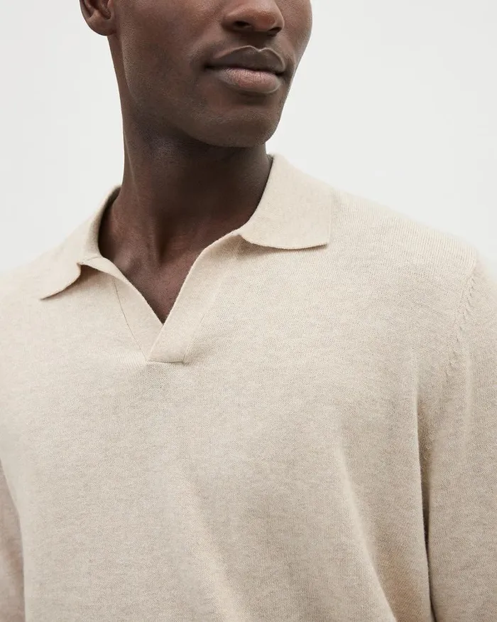 RWandCO Sweaters and Cardigans LongSleeve Cotton Sweater Polo With Johnny Collar Htr Light Beige 8211 Men RWandCO Sweaters and Cardigans LongSleeve Cotton Sweater Polo With Johnny Collar Htr Light Beige 8211 Men