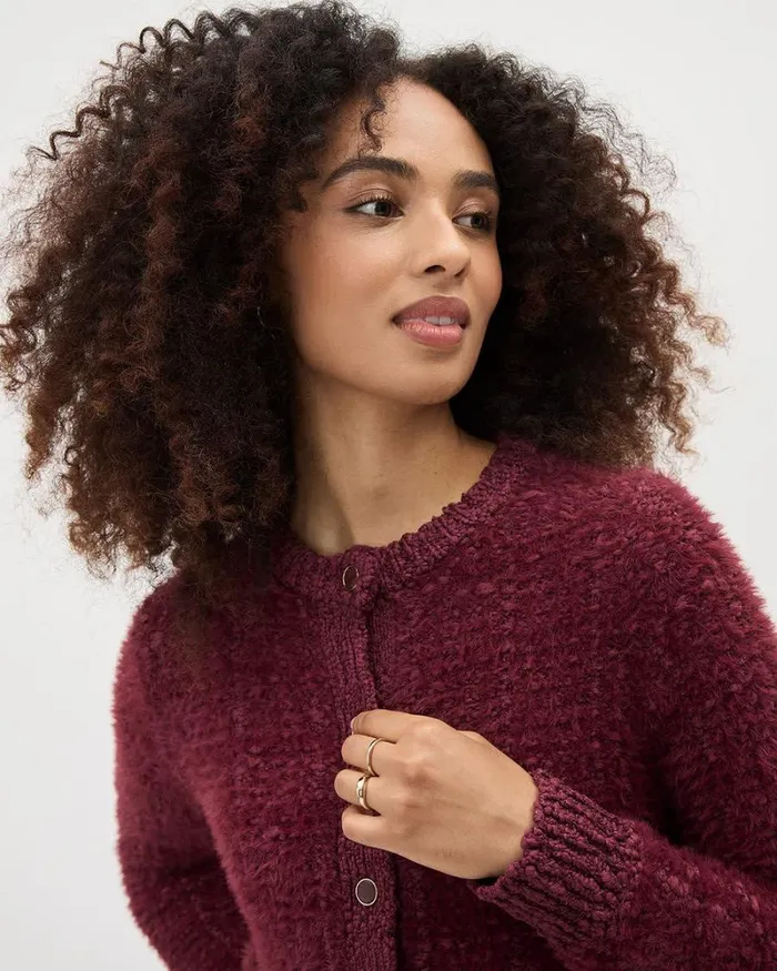 RWandCO Sweaters and Cardigans LongSleeve FeatherYarn Short Cardigan Burgundy 8211 Women RWandCO Sweaters and Cardigans LongSleeve FeatherYarn Short Cardigan Burgundy 8211 Women