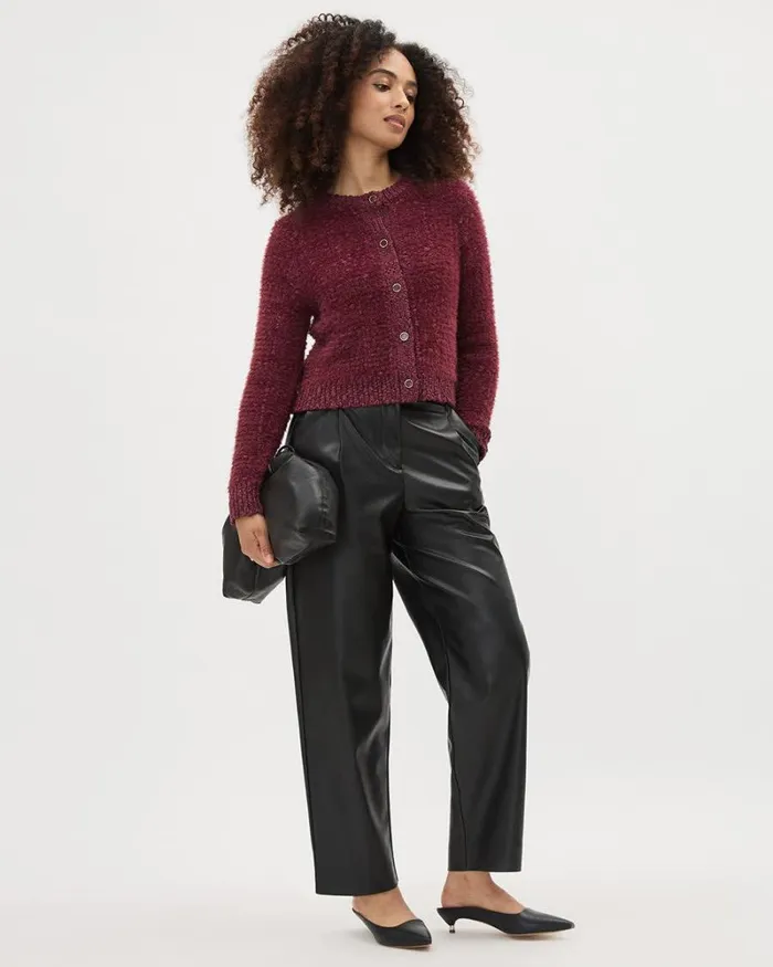 RWandCO Sweaters and Cardigans LongSleeve FeatherYarn Short Cardigan Burgundy 8211 Women