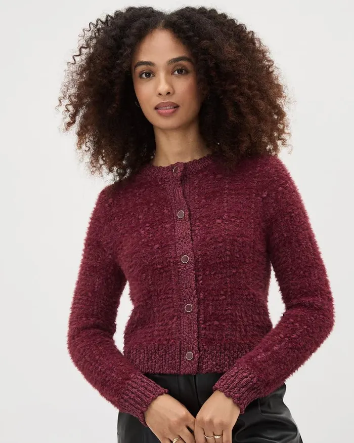 RWandCO Sweaters and Cardigans LongSleeve FeatherYarn Short Cardigan Burgundy 8211 Women