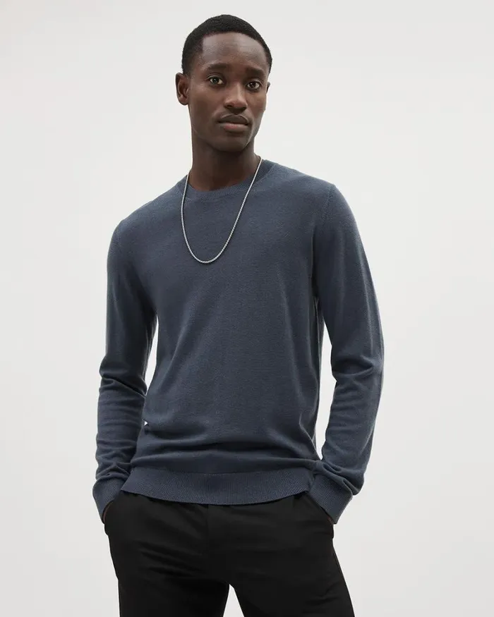 RWandCO Sweaters and Cardigans LongSleeve MerinoWool Crewneck Sweater Deep Steel Blue 8211 Men RWandCO Sweaters and Cardigans LongSleeve MerinoWool Crewneck Sweater Deep Steel Blue 8211 Men