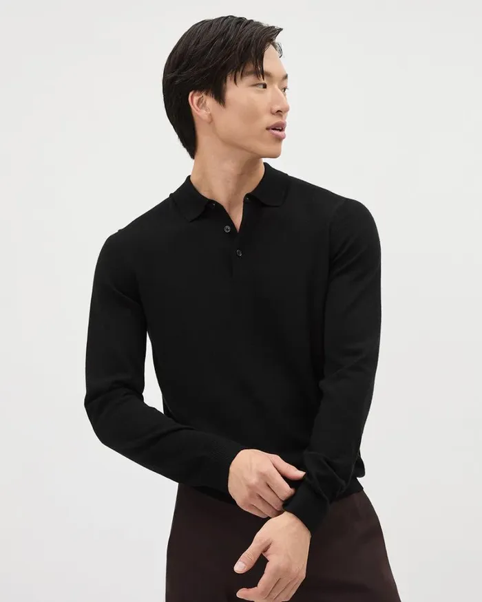 RWandCO Sweaters and Cardigans LongSleeve MerinoWool Polo Black 8211 Men