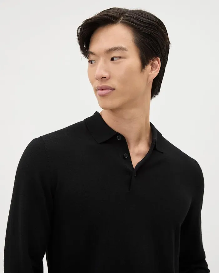 RWandCO Sweaters and Cardigans LongSleeve MerinoWool Polo Black 8211 Men