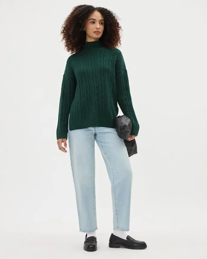 RWandCO Sweaters and Cardigans LongSleeve MockNeck Sweater With Cable Stitches Ponderosa Pine 8211 Women RWandCO Sweaters and Cardigans LongSleeve MockNeck Sweater With Cable Stitches Ponderosa Pine 8211 Women