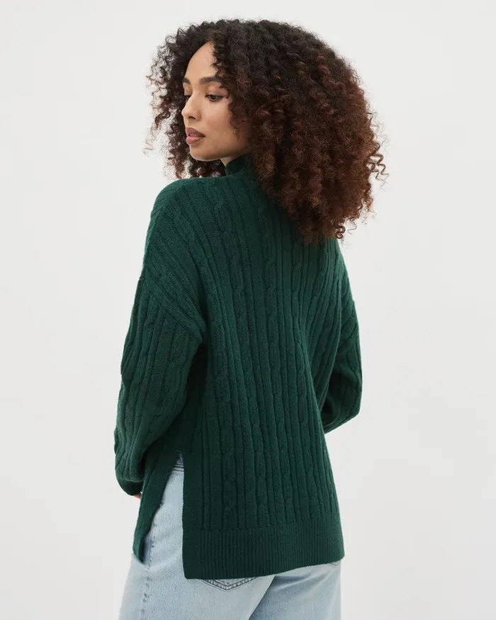 RWandCO Sweaters and Cardigans LongSleeve MockNeck Sweater With Cable Stitches Ponderosa Pine 8211 Women RWandCO Sweaters and Cardigans LongSleeve MockNeck Sweater With Cable Stitches Ponderosa Pine 8211 Women