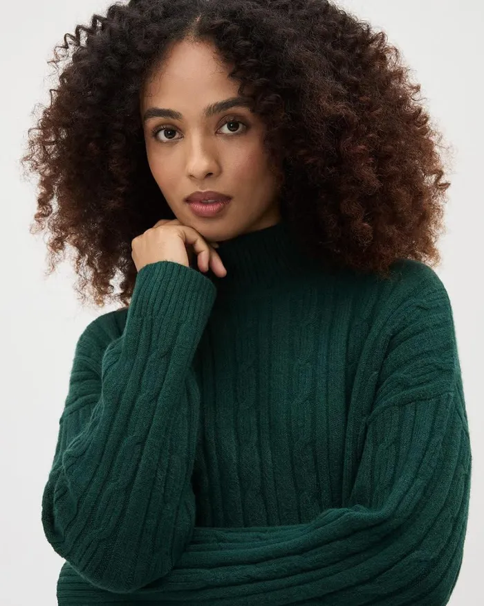 RWandCO Sweaters and Cardigans LongSleeve MockNeck Sweater With Cable Stitches Ponderosa Pine 8211 Women RWandCO Sweaters and Cardigans LongSleeve MockNeck Sweater With Cable Stitches Ponderosa Pine 8211 Women