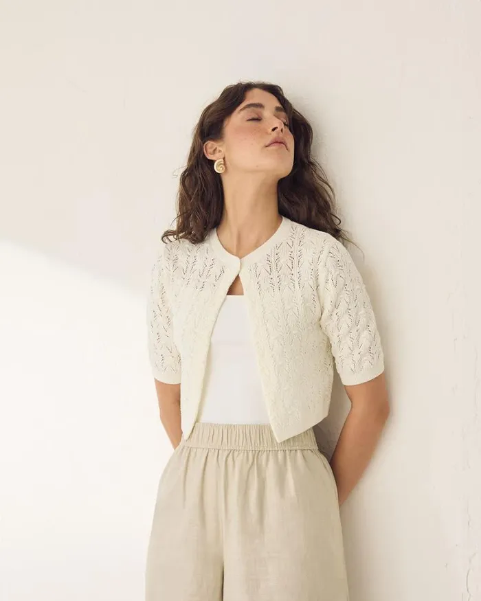 RWandCO Sweaters and Cardigans ShortSleeve Crochet Cardigan Coconut Milk 8211 Women RWandCO Sweaters and Cardigans ShortSleeve Crochet Cardigan Coconut Milk 8211 Women