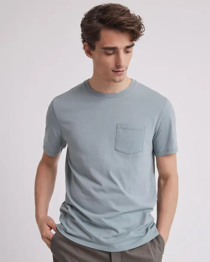 RWandCO TShirts Solid ShortSleeve CrewNeck Tee With Chest Pocket Silver Blue 8211 Men RWandCO TShirts Solid ShortSleeve CrewNeck Tee With Chest Pocket Silver Blue 8211 Men