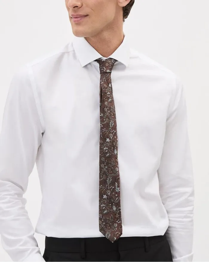 RWandCO Ties and Bow Ties Brown Skinny Tie With Floral Pattern Brown 8211 Men