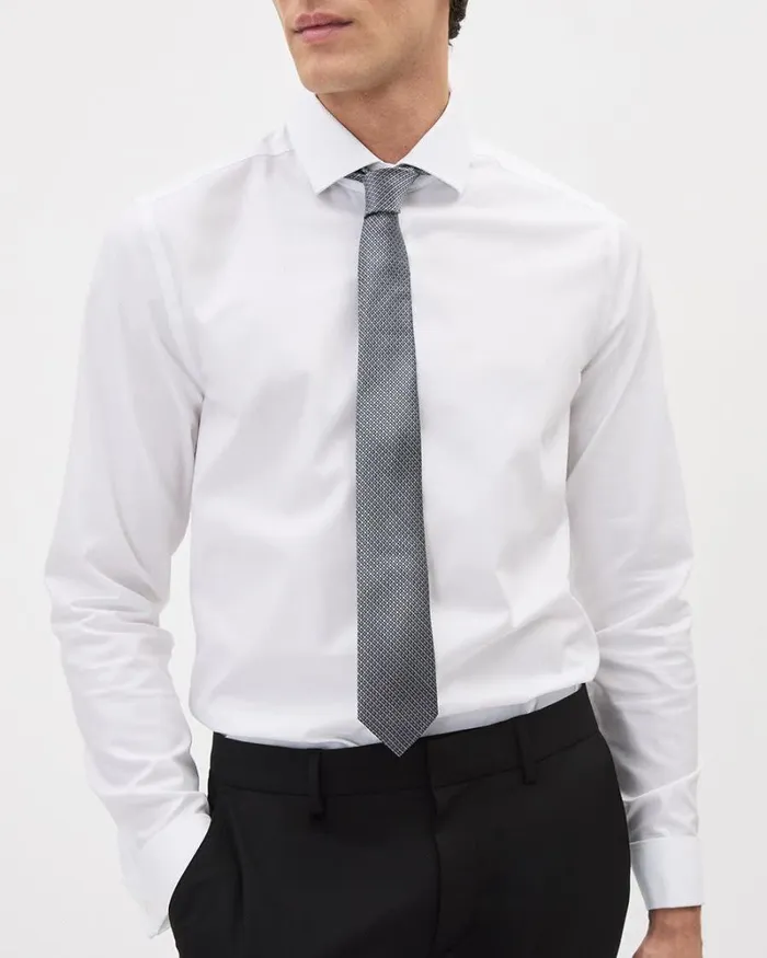 RWandCO Ties and Bow Ties Grey Skinny Tie With Geometric Pattern Glacier Gray 8211 Men