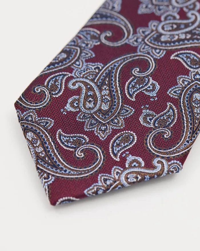 RWandCO Ties and Bow Ties Regular Burgundy Tie With Paisley Pattern Dusty Blue 8211 Men RWandCO Ties and Bow Ties Regular Burgundy Tie With Paisley Pattern Dusty Blue 8211 Men