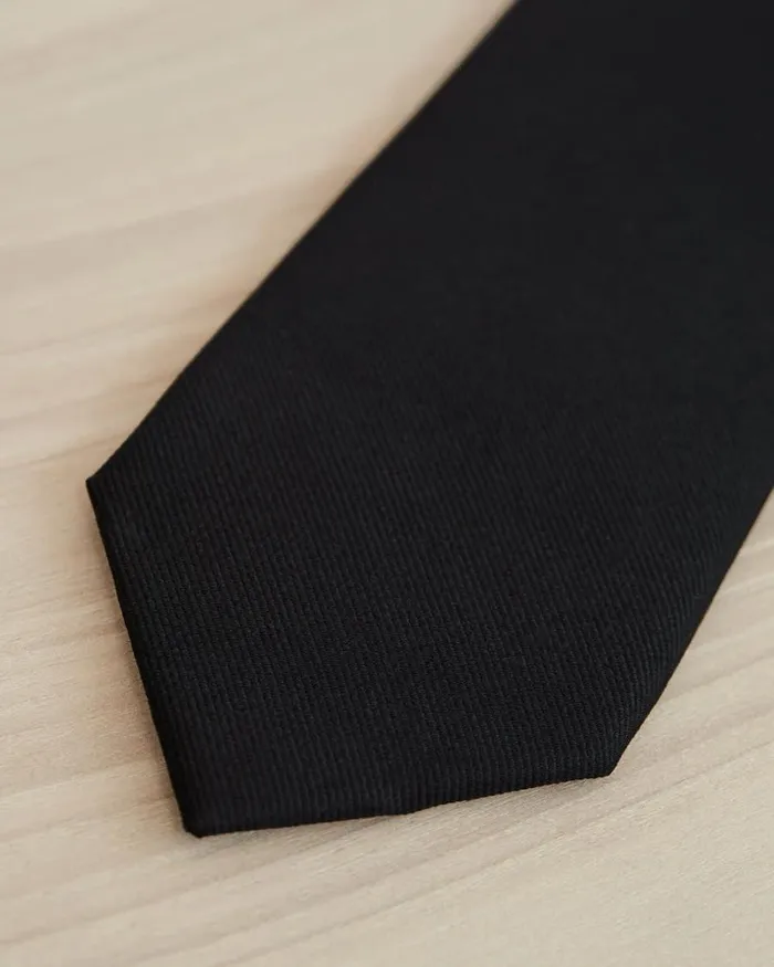 RWandCO Ties and Bow Ties Regular Silk Solid Tie Black 8211 Men