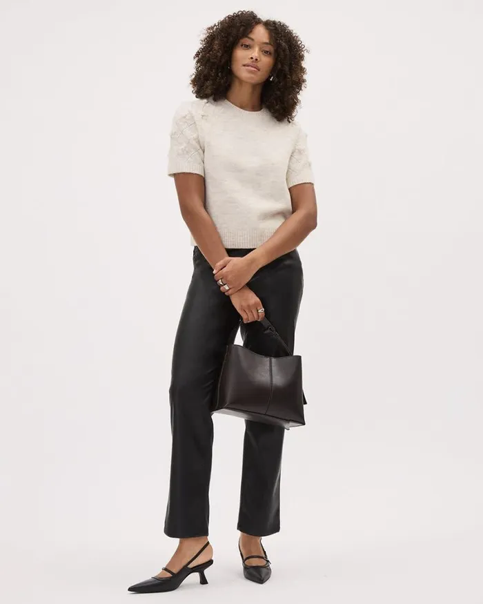 RWandCO Tops ElbowSleeve CrewNeck Spongy Pullover With 3D Flowers Off White Mix 8211 Women RWandCO Tops ElbowSleeve CrewNeck Spongy Pullover With 3D Flowers Off White Mix 8211 Women