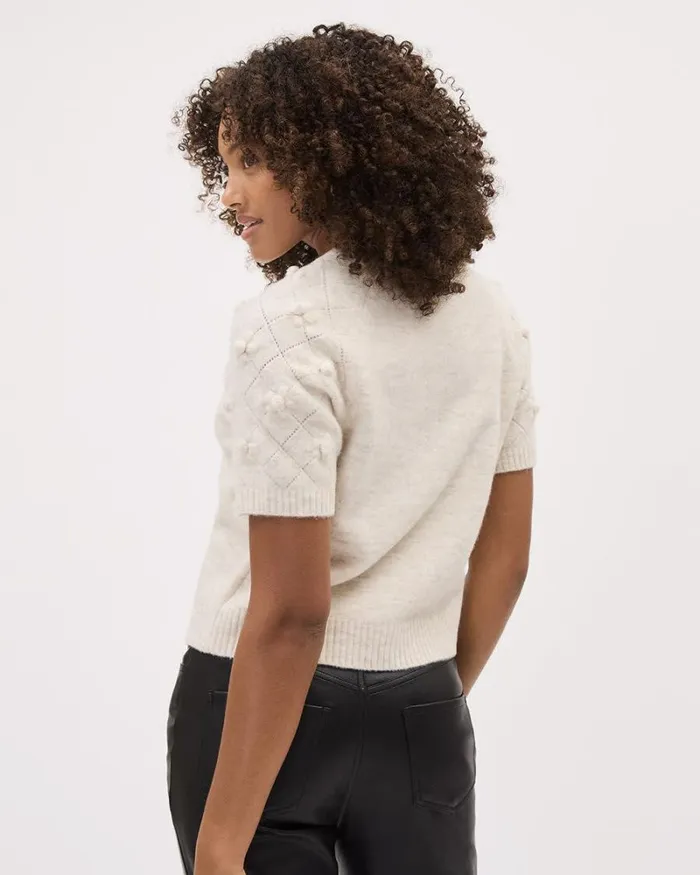 RWandCO Tops ElbowSleeve CrewNeck Spongy Pullover With 3D Flowers Off White Mix 8211 Women RWandCO Tops ElbowSleeve CrewNeck Spongy Pullover With 3D Flowers Off White Mix 8211 Women