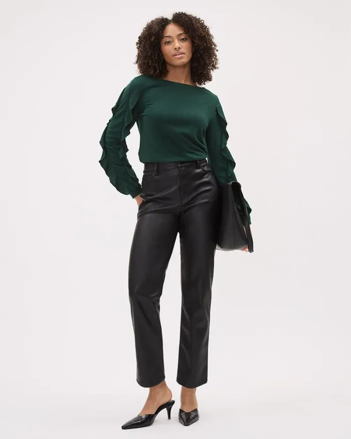RWandCO Tops LongSleeve BoatNeck Top With Ruffles Pine Grove 8211 Women RWandCO Tops LongSleeve BoatNeck Top With Ruffles Pine Grove 8211 Women