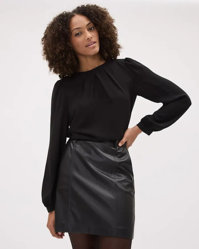 RWandCO Tops LongSleeve CrewNeck MixMedia Blouse Black 8211 Women
