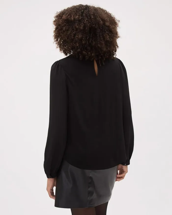 RWandCO Tops LongSleeve CrewNeck MixMedia Blouse Black 8211 Women
