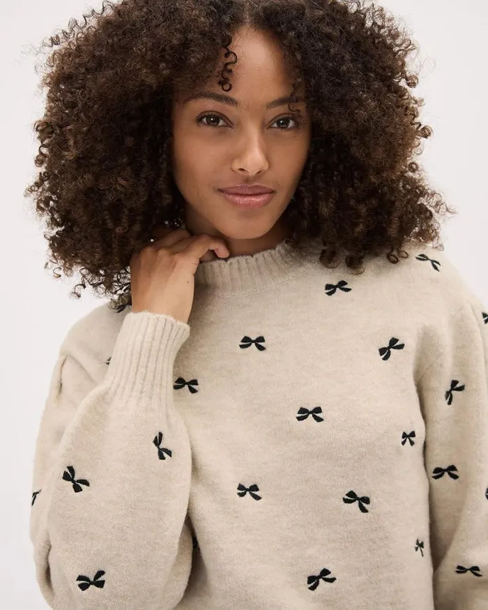 RWandCO Tops LongSleeve CrewNeck Spongy Pullover With Scalloped Trims Sesame Mix 8211 Women RWandCO Tops LongSleeve CrewNeck Spongy Pullover With Scalloped Trims Sesame Mix 8211 Women