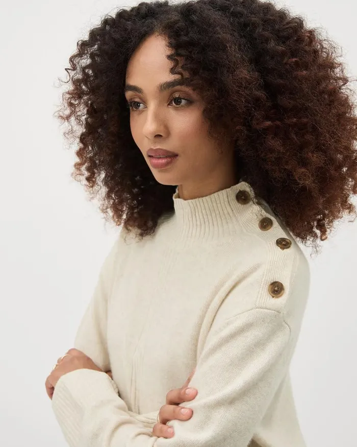 RWandCO Tops LongSleeve MockNeck Merino Sweater Off White Mix 8211 Women