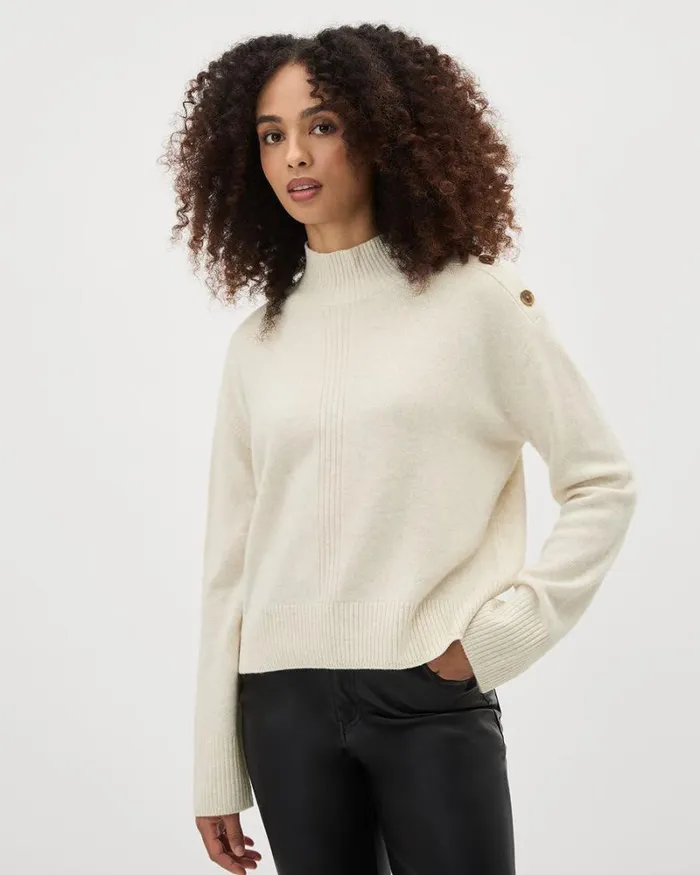 RWandCO Tops LongSleeve MockNeck Merino Sweater Off White Mix 8211 Women RWandCO Tops LongSleeve MockNeck Merino Sweater Off White Mix 8211 Women