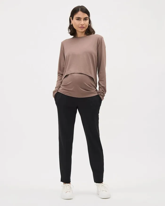 RWandCO Tops LongSleeve Nursing Tee 8211 Thyme Maternity Deep Taupe 8211 Women RWandCO Tops LongSleeve Nursing Tee 8211 Thyme Maternity Deep Taupe 8211 Women
