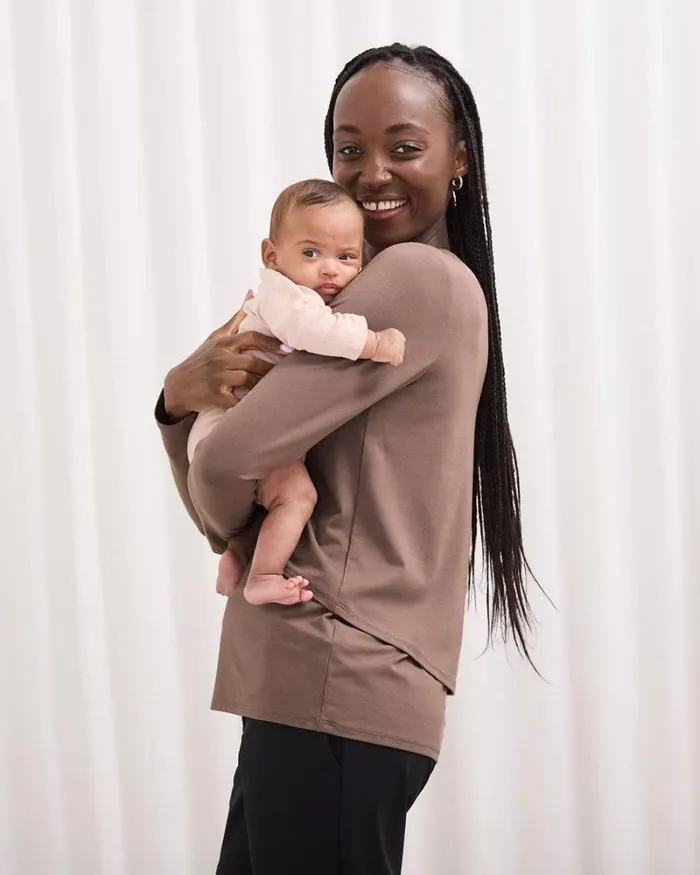 RWandCO Tops LongSleeve Nursing Tee 8211 Thyme Maternity Deep Taupe 8211 Women RWandCO Tops LongSleeve Nursing Tee 8211 Thyme Maternity Deep Taupe 8211 Women