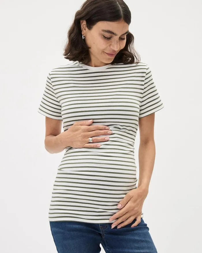 RWandCO Tops The Perfect CrewNeck TShirt With Stripes 8211 Thyme Maternity Four Leaf Clover And Snow White Strippe 8211 Women