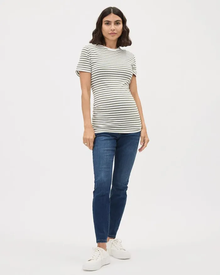 RWandCO Tops The Perfect CrewNeck TShirt With Stripes 8211 Thyme Maternity Four Leaf Clover And Snow White Strippe 8211 Women