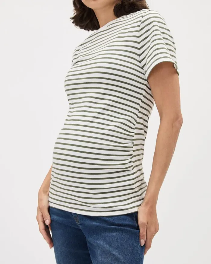 RWandCO Tops The Perfect CrewNeck TShirt With Stripes 8211 Thyme Maternity Four Leaf Clover And Snow White Strippe 8211 Women