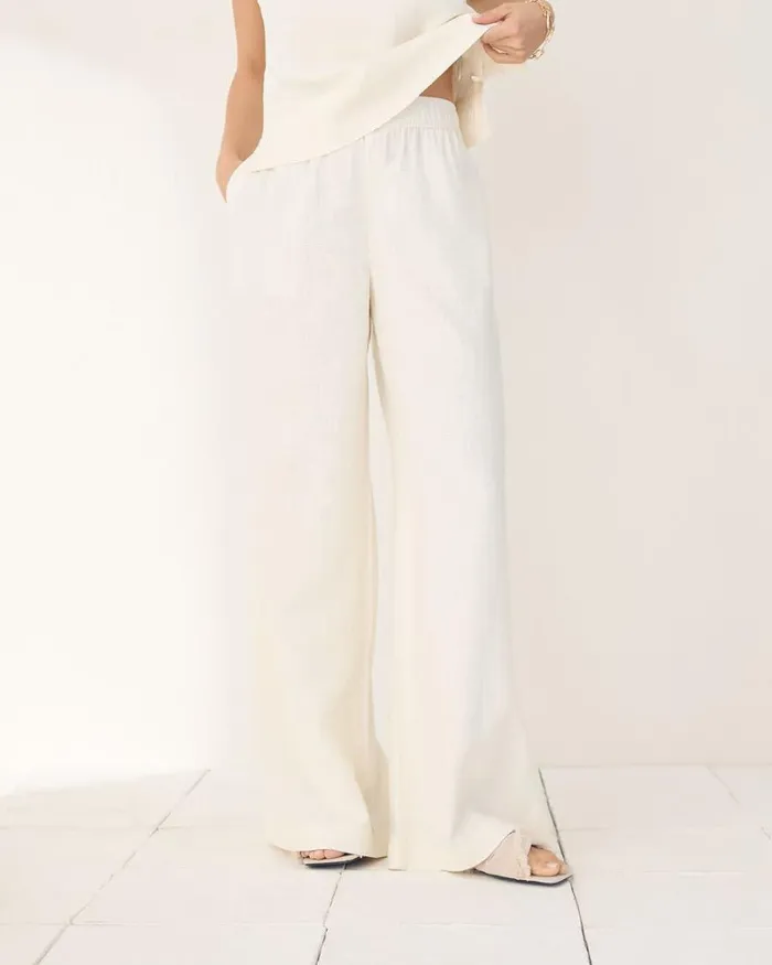 RWandCO Wide Leg Linen MidRise WideLeg Pant Jet Stream 8211 Women RWandCO Wide Leg Linen MidRise WideLeg Pant Jet Stream 8211 Women