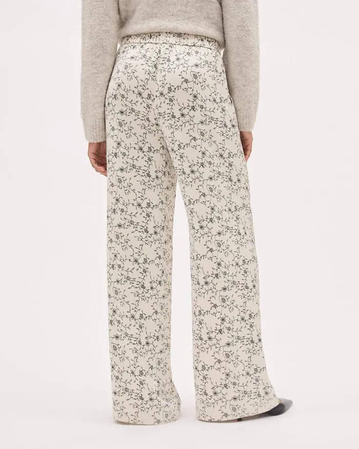 RWandCO Wide Leg Satin PullOn HighRise WideLeg Pant Black And Oatmeal Flowers Multi 8211 Women RWandCO Wide Leg Satin PullOn HighRise WideLeg Pant Black And Oatmeal Flowers Multi 8211 Women