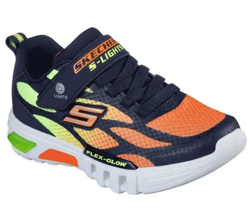 S Lights FlexGlow 8211 Dezlo Navy Orange Kids SKECHERS Kids UK Sizes 9525