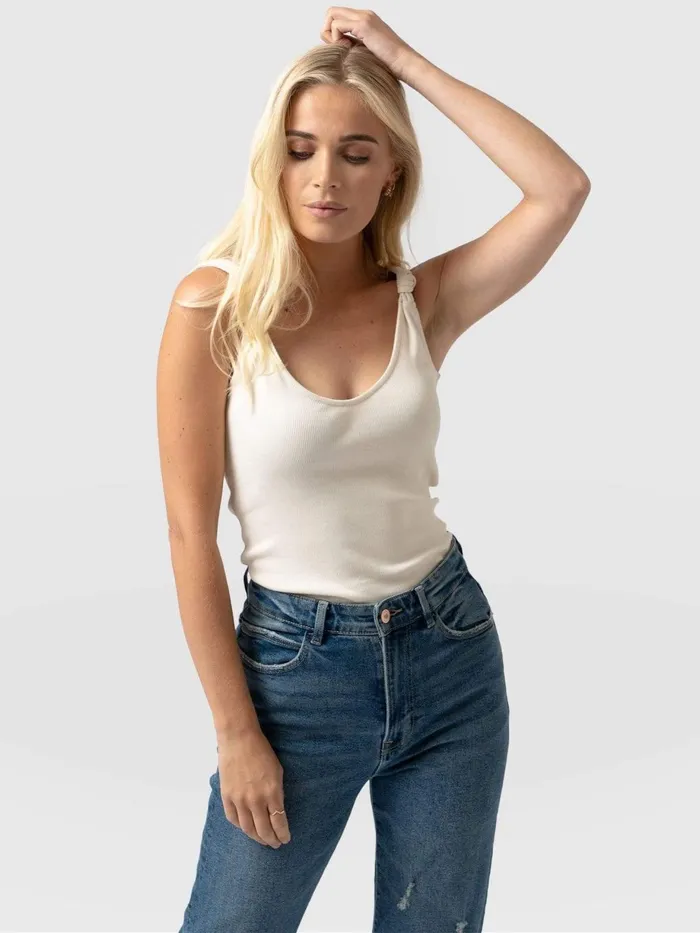 Saint And Sofia Casual Tops Women Knot Vest Rib 8211 Cream Cream