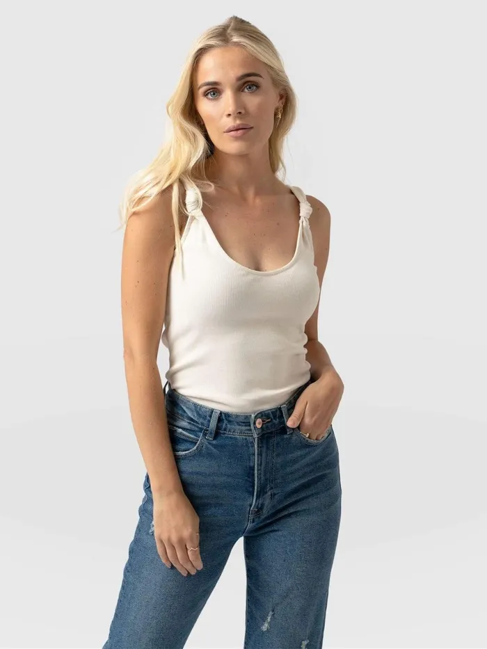 Saint And Sofia Casual Tops Women Knot Vest Rib 8211 Cream Cream