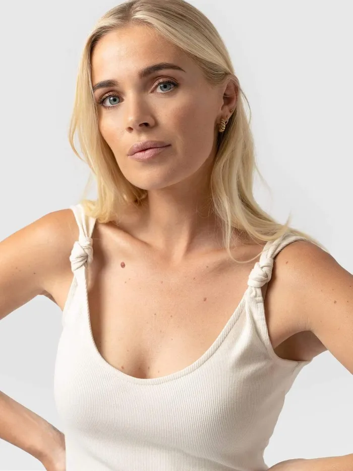 Saint And Sofia Casual Tops Women Knot Vest Rib 8211 Cream Cream