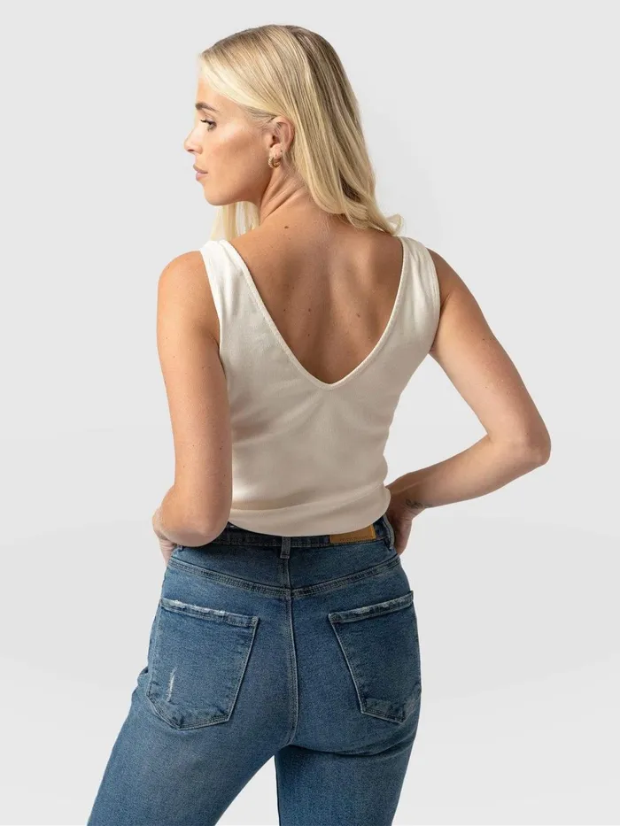 Saint And Sofia Casual Tops Women Knot Vest Rib 8211 Cream Cream