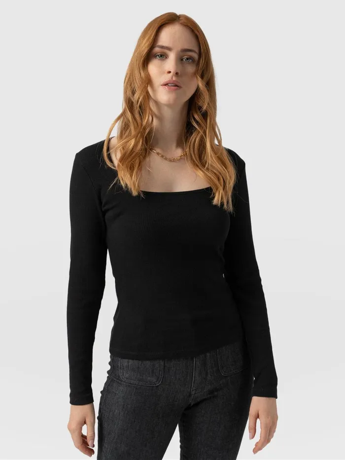 Saint And Sofia Casual Tops Women Sloane Ribbed Top 8211 Black Black