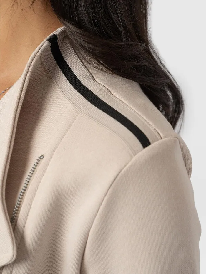 Saint And Sofia Coats and Jackets Women Cotton Biker JacketLight BeigeBlackCream Stripe Blackcream Stripe