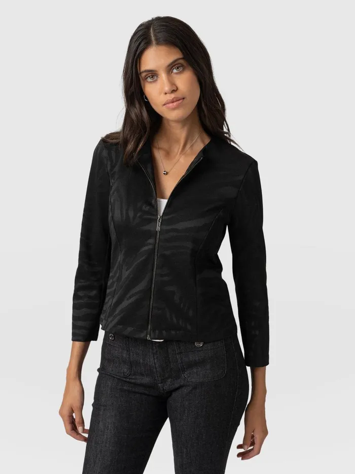 Saint And Sofia Coats and Jackets Women Florence Jacket 8211 Black Zebra Black Zebra Saint And Sofia Coats and Jackets Women Florence Jacket 8211 Black Zebra Black Zebra