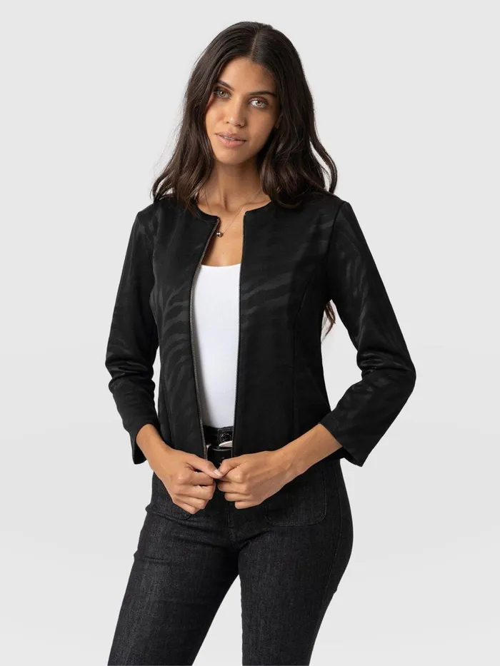 Saint And Sofia Coats and Jackets Women Florence Jacket 8211 Black Zebra Black Zebra