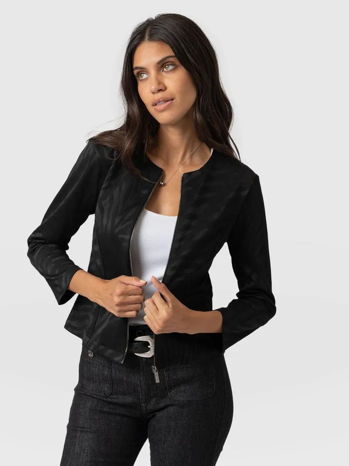 Saint And Sofia Coats and Jackets Women Florence Jacket 8211 Black Zebra Black Zebra