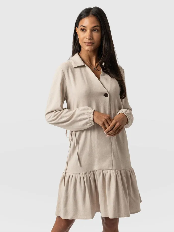 Saint And Sofia Dresses Women Aurelia Mini Linen Dress 8211 Oatmeal Oatmeal