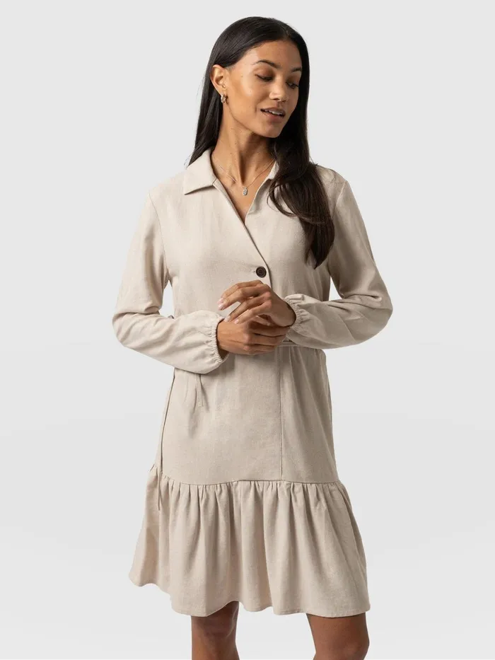 Saint And Sofia Dresses Women Aurelia Mini Linen Dress 8211 Oatmeal Oatmeal