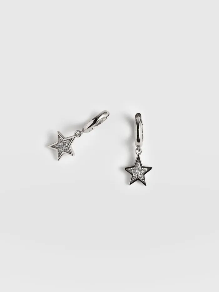 Saint And Sofia Earrings Women Astral Star Charm Drop Huggie Earrings 8211 Silver Silver Saint And Sofia Earrings Women Astral Star Charm Drop Huggie Earrings 8211 Silver Silver