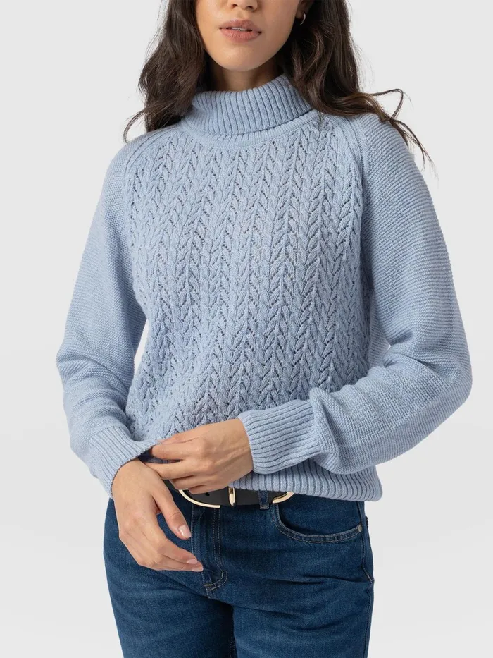 Saint And Sofia Knitwear Women Glen Cable Knit Sweater 8211 Pale Blue Pale Blue