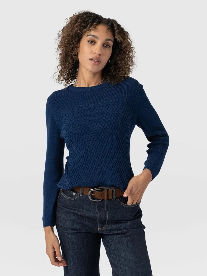 Saint And Sofia Knitwear Women Honeycomb Rib Sweater 8211 Navy Navy
