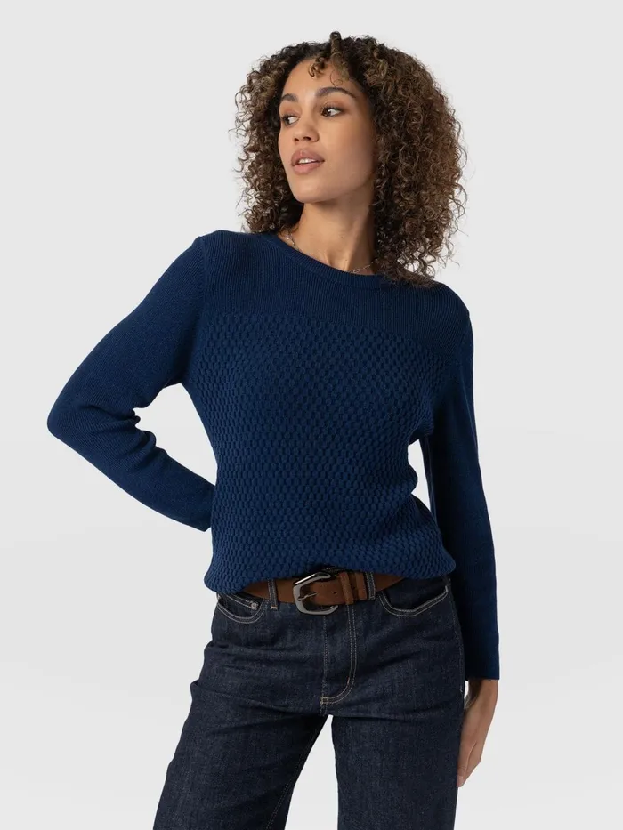 Saint And Sofia Knitwear Women Honeycomb Rib Sweater 8211 Navy Navy